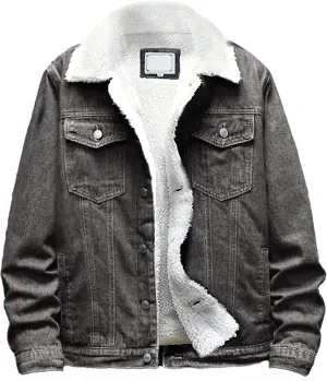 Omoone Men's Lapel Sherpa Fleece Lined Thicken Denim Jean Trucker Jacket Coats