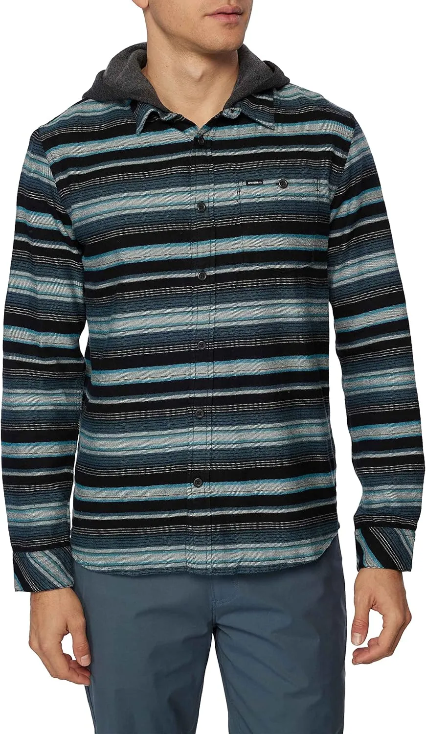 O'NEILL Men's Hooded Flannel - Long Sleeve Flannel Shirt for Men - Casual Button-Up Shirt with Hood