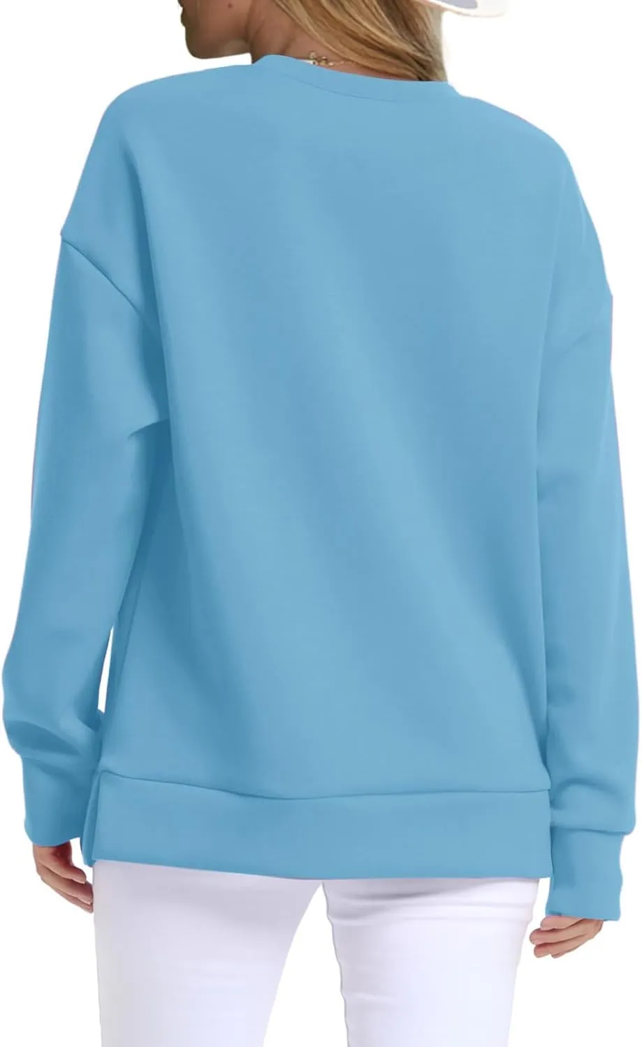 Oversized Crewneck Sweatshirt Women Side Slit Long Sleeve Fleece Pullover Tops Soft Cozy Plain Hoodie Preppy Clothes