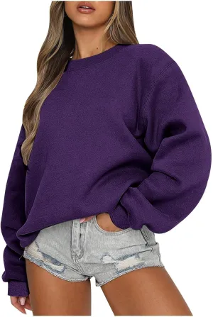 Oversized Crewneck Sweatshirts Women Loose Fit Drop Shoulder FLeece Hoodie Preppy Casual Long Sleeve Pullover Sweaters