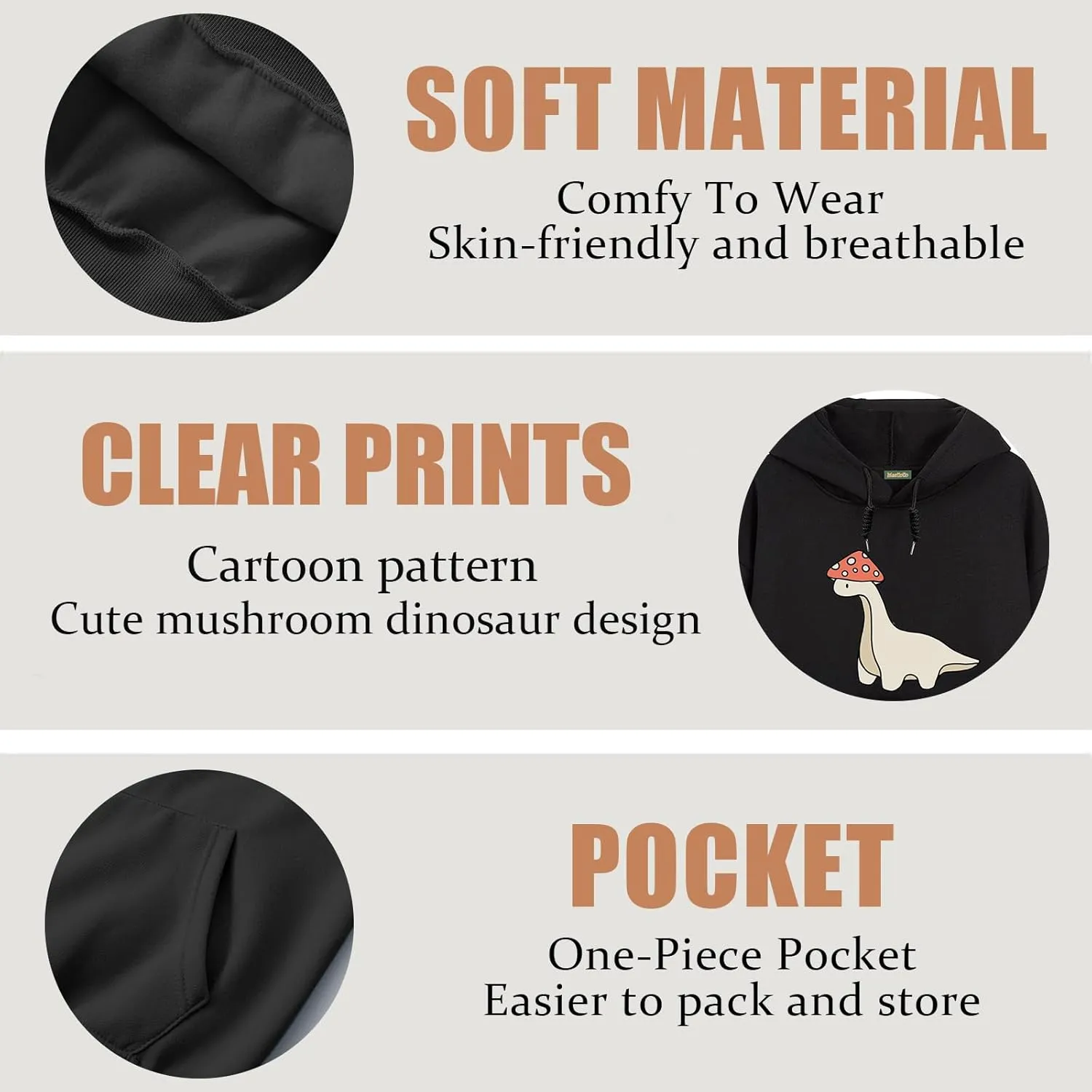 Oversized Cute Mushroom Dino Print Hoodies for Womens Kawaii Cartoon Sweatshirt Teen Girls Cotton Fleece Sweaters