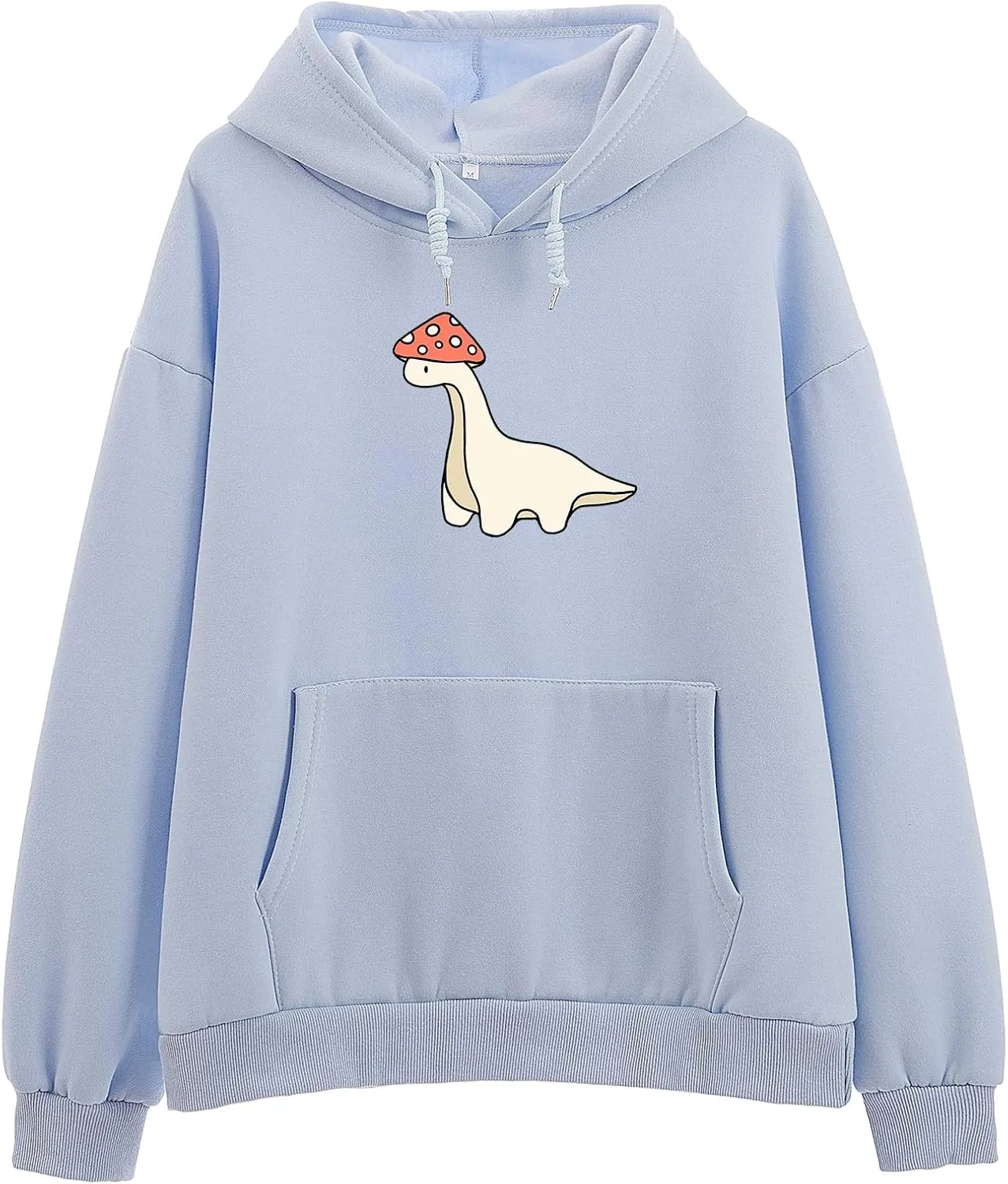 Oversized Cute Mushroom Dino Print Hoodies for Womens Kawaii Cartoon Sweatshirt Teen Girls Cotton Fleece Sweaters