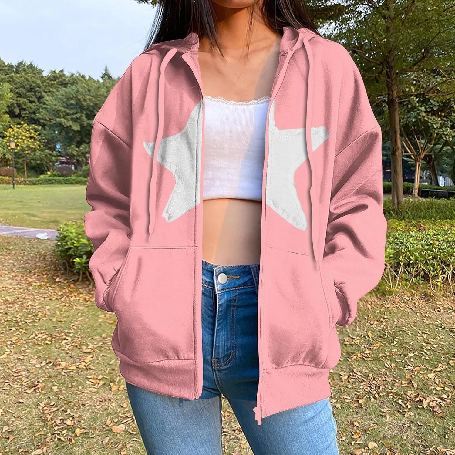 Oversized Sweatshirt For Women Long Sleeve Fashion Graphic Design Hoodies Casual Zip Up Fleece Sweatshirts