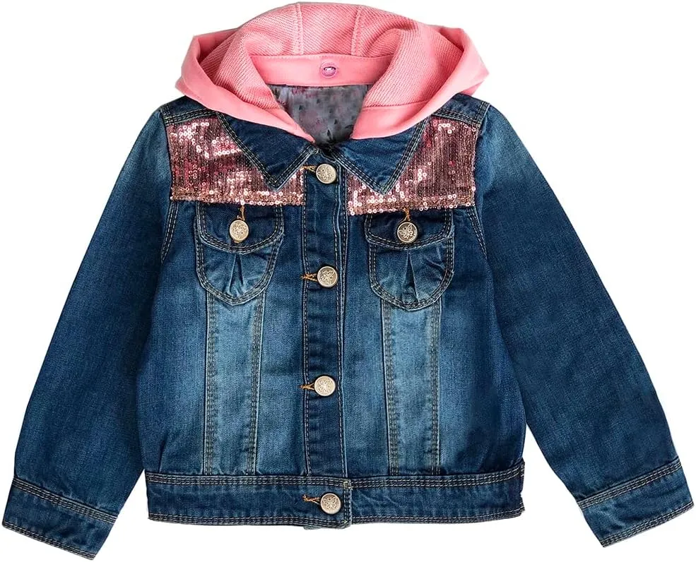 Peacolate 2-11Y Little&Big Girls Sequin Outerwear Embroidery Denim Jacket