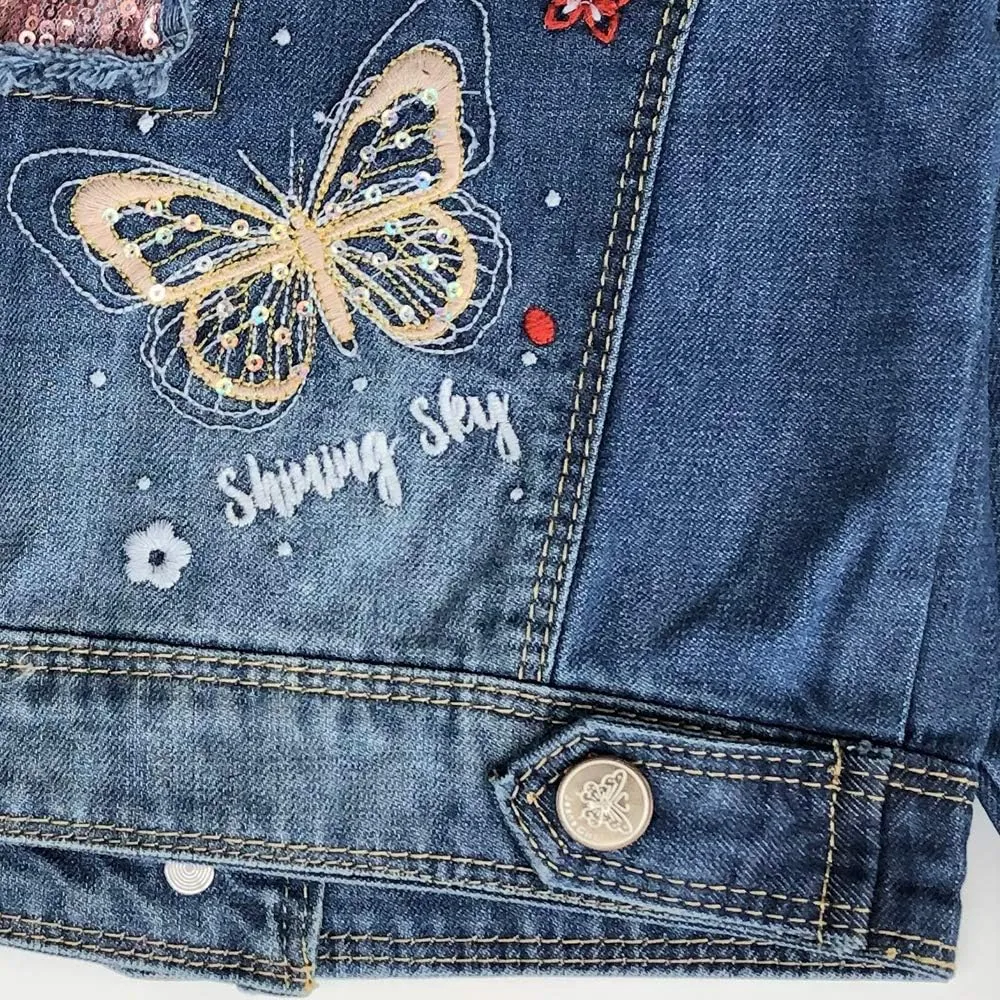 Peacolate 2-11Y Little&Big Girls Sequin Outerwear Embroidery Denim Jacket