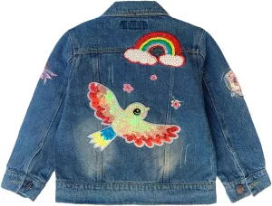 Peacolate 2-11Y Little&Big Girls Sequin Outerwear Embroidery Denim Jacket