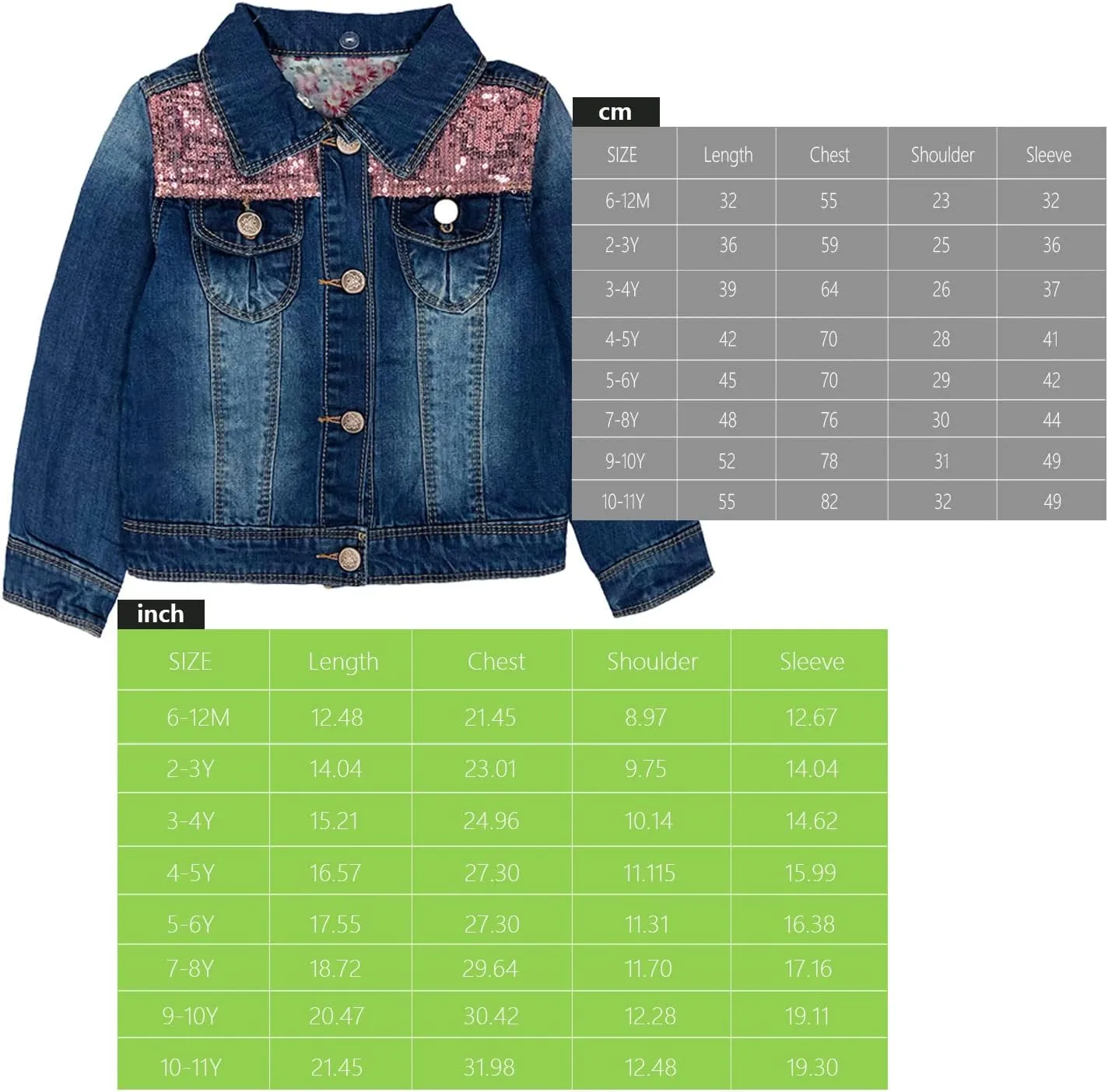 Peacolate 2-11Y Little&Big Girls Sequin Outerwear Embroidery Denim Jacket