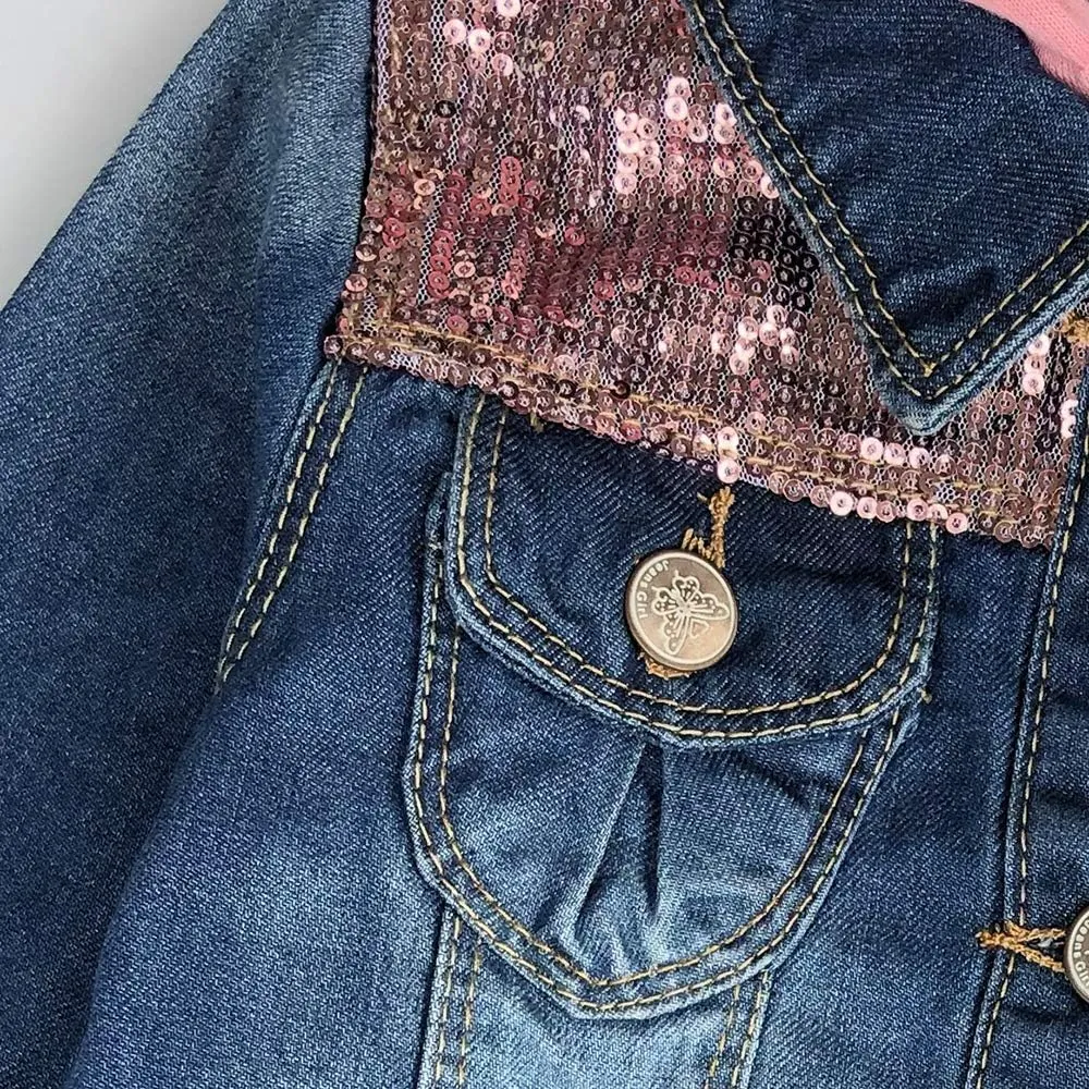 Peacolate 2-11Y Little&Big Girls Sequin Outerwear Embroidery Denim Jacket