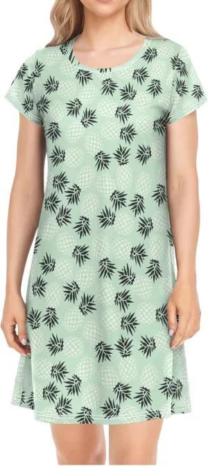 Pineapple Pattern Nightgowns for Women Short Sleeve Sleepshirt Dress Print Sleepdress Sleepwear Pajama Dress