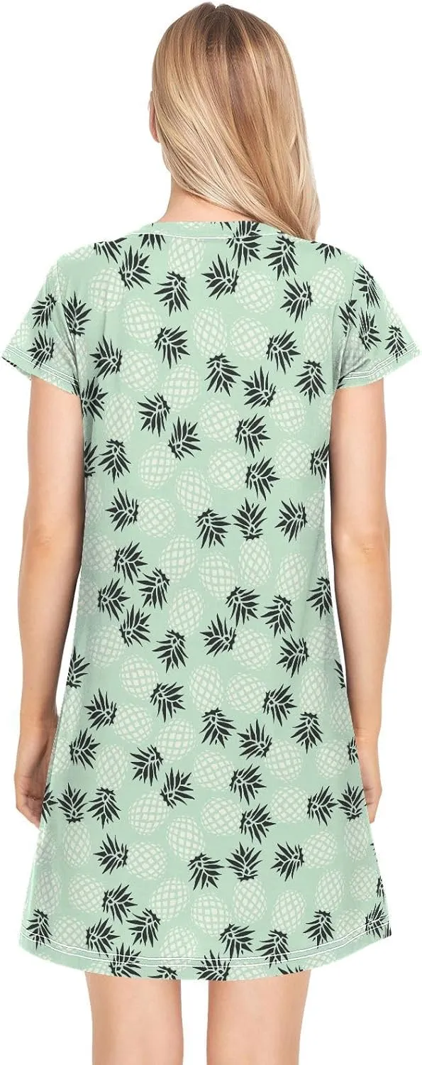 Pineapple Pattern Nightgowns for Women Short Sleeve Sleepshirt Dress Print Sleepdress Sleepwear Pajama Dress