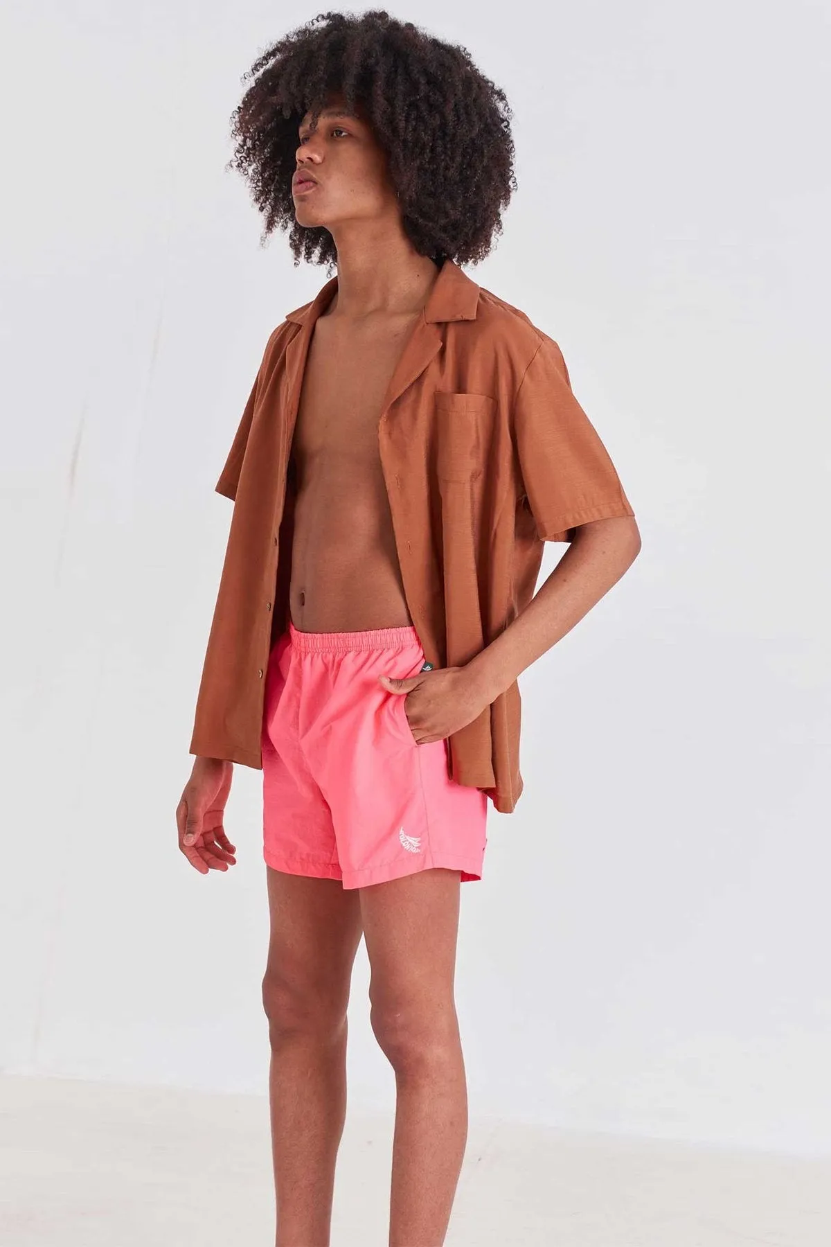 Pink Crinkle Nylon Runner Swim Trunks