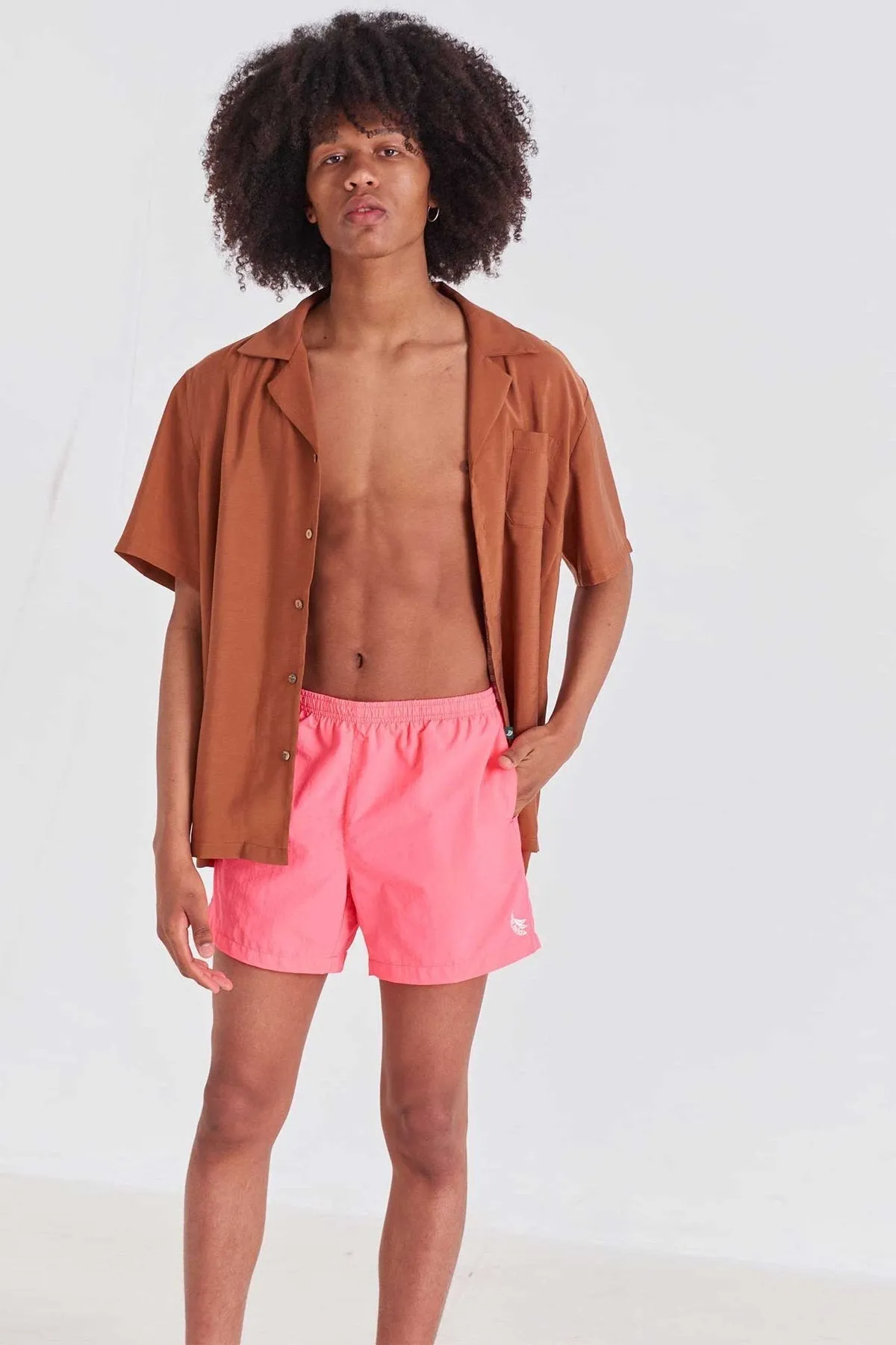 Pink Crinkle Nylon Runner Swim Trunks