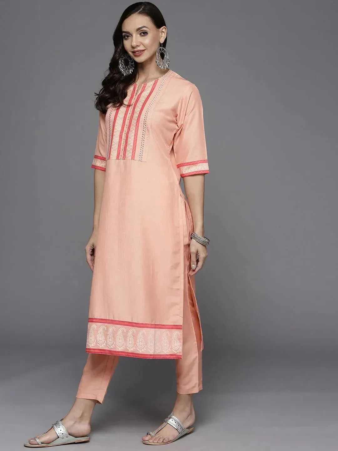 Pink Yoke Design Silk Blend Straight Kurta With Dupatta