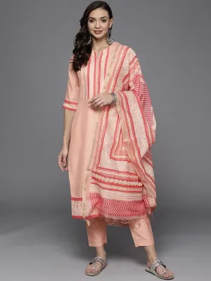 Pink Yoke Design Silk Blend Straight Kurta With Dupatta