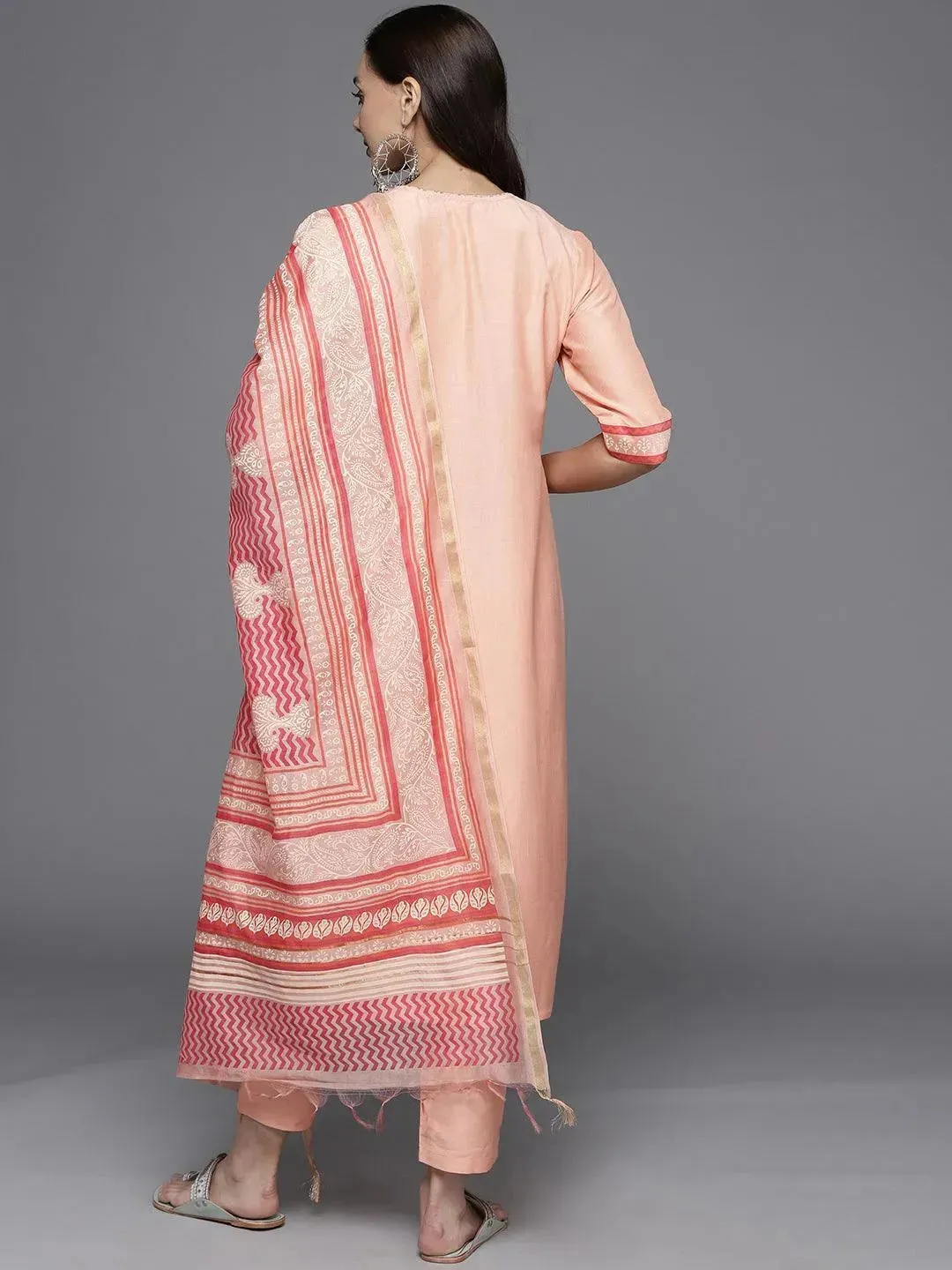 Pink Yoke Design Silk Blend Straight Kurta With Dupatta