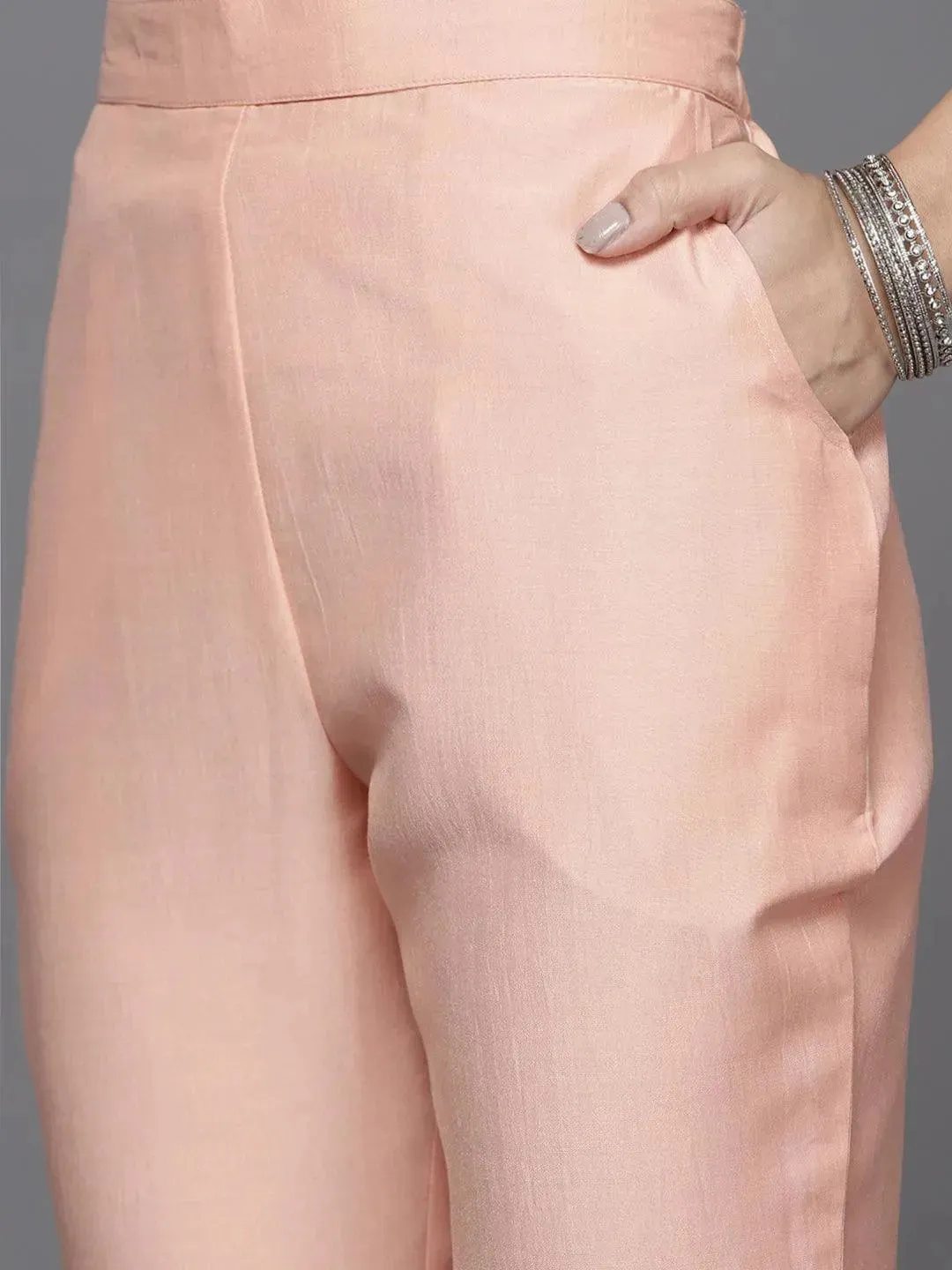 Pink Yoke Design Silk Blend Straight Kurta With Dupatta