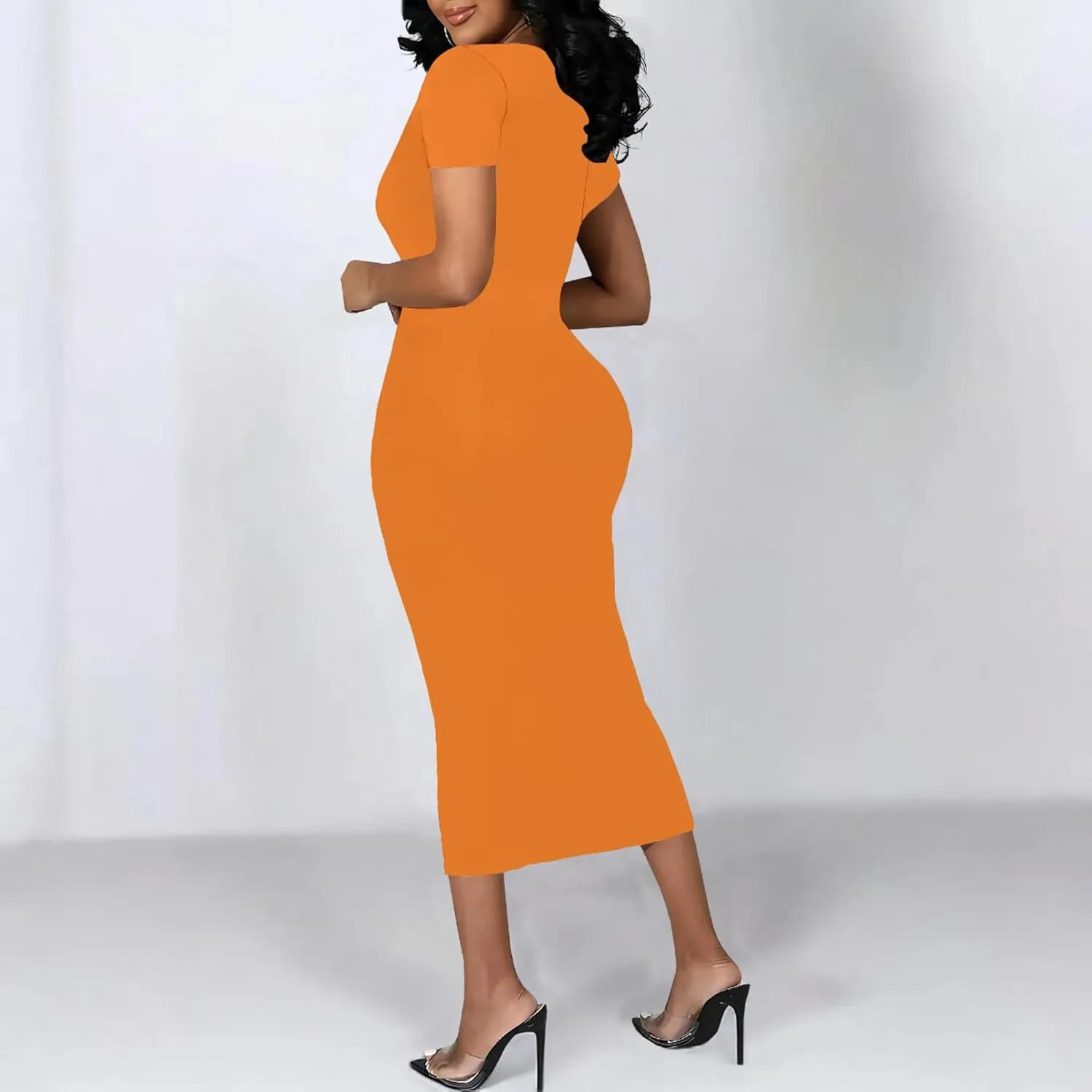 Plus Size Dress for Women Summer Casual Short Sleeve Midi Club Party Fitted Tight Dresses Basic Pencil Midi Bodycon Dress