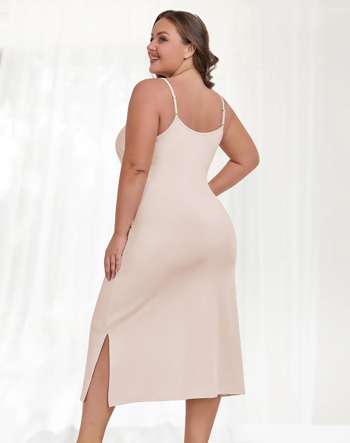 Plus Size Full Slip for Women Under Dresses Adjustable Spaghetti Strap V-Neck Long Slip Cami Nightgown