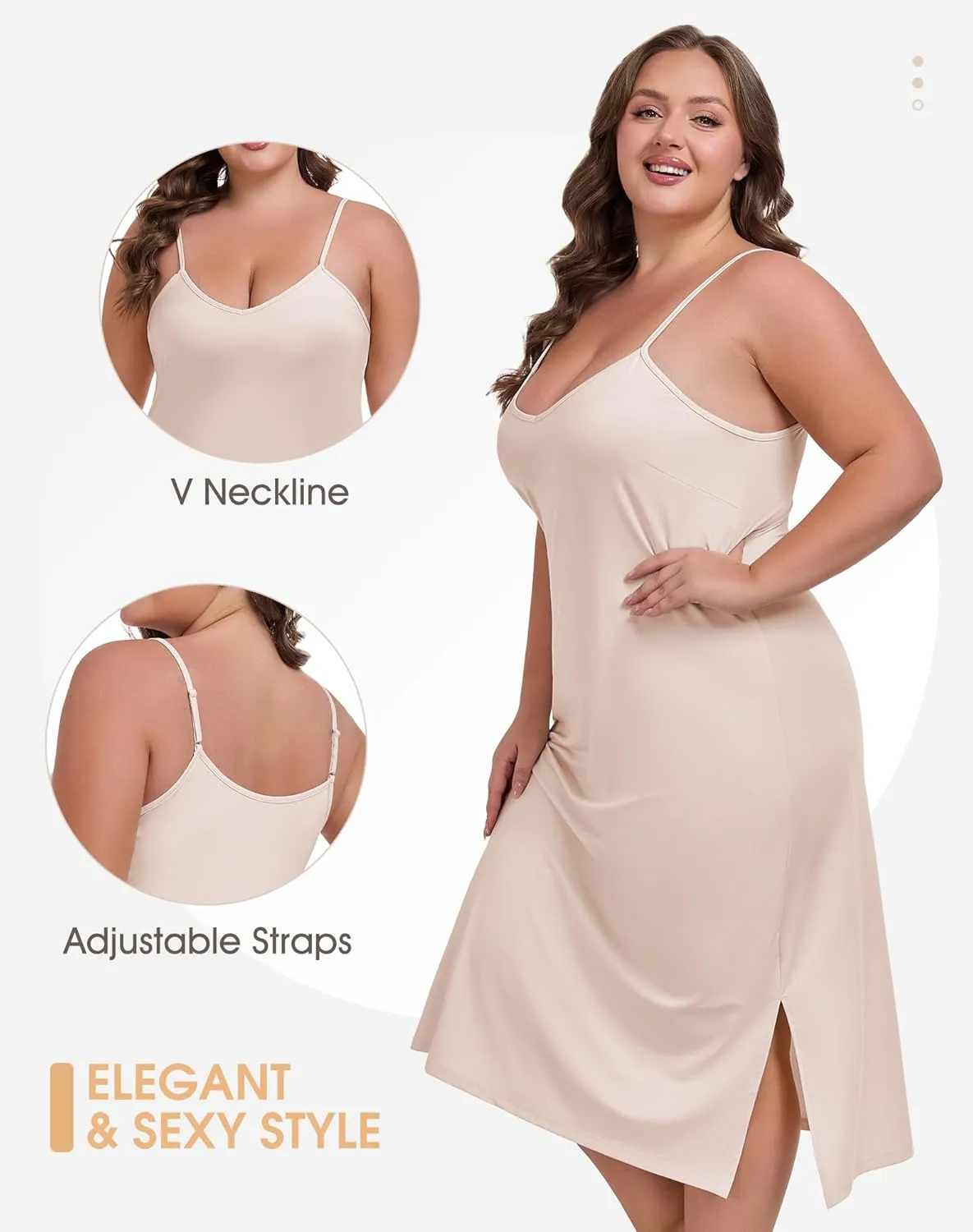 Plus Size Full Slip for Women Under Dresses Adjustable Spaghetti Strap V-Neck Long Slip Cami Nightgown