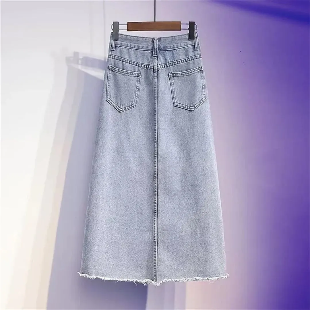 Plus Size Women's Clothing High-Waisted Slimming Denim Skirt