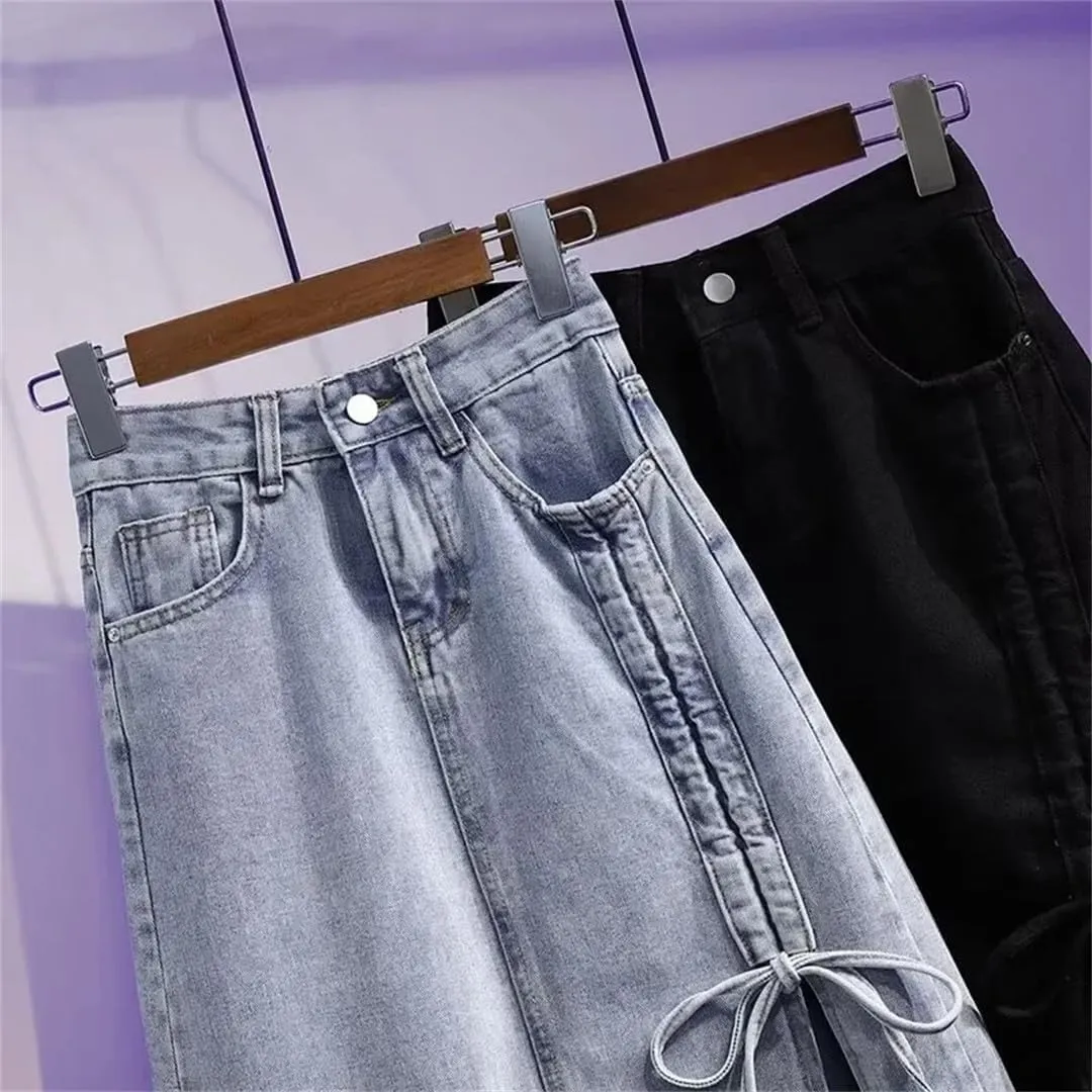 Plus Size Women's Clothing High-Waisted Slimming Denim Skirt