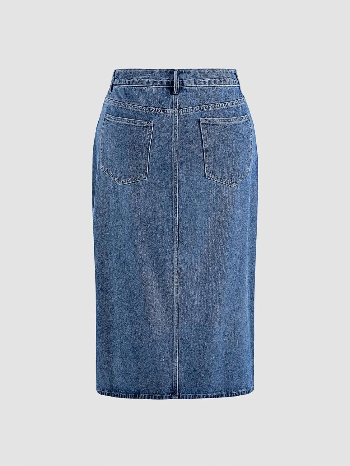Plus Size Women's high-Waisted Denim Skirt Slit Zipper Denim Skirt Casual Skirt with Pockets
