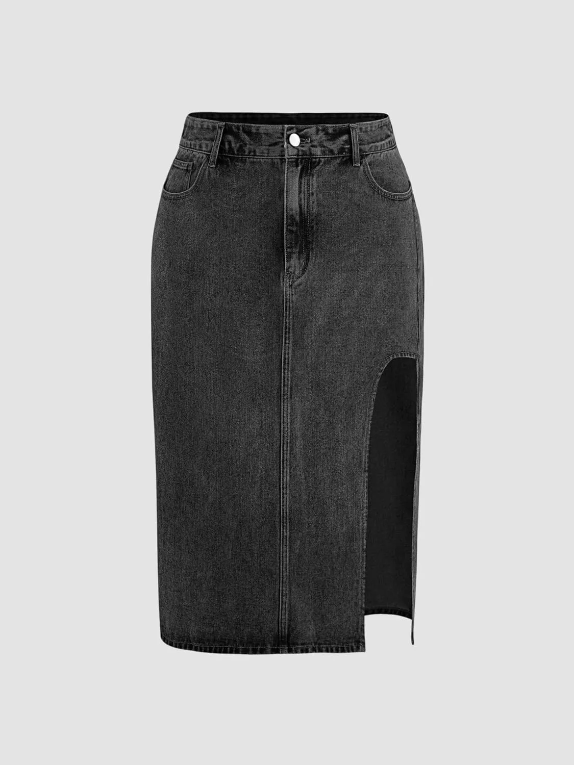 Plus Size Women's high-Waisted Denim Skirt Slit Zipper Denim Skirt Casual Skirt with Pockets