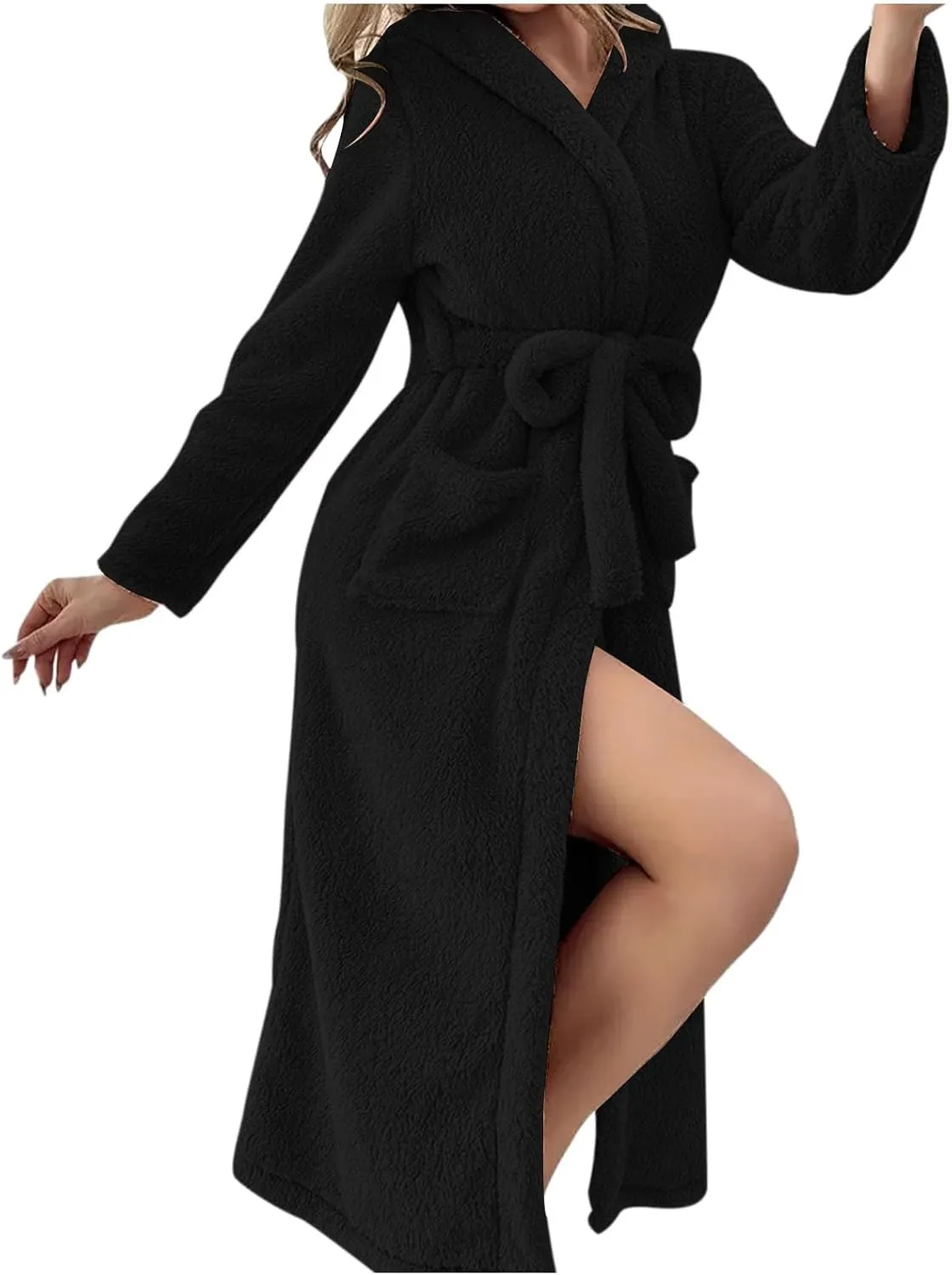 Plush Robes for Women Cozy Fuzzy Robe Nightgowns Shower Spa Bathrobe Warm Flannel Fleece Robe with Shawl Collar