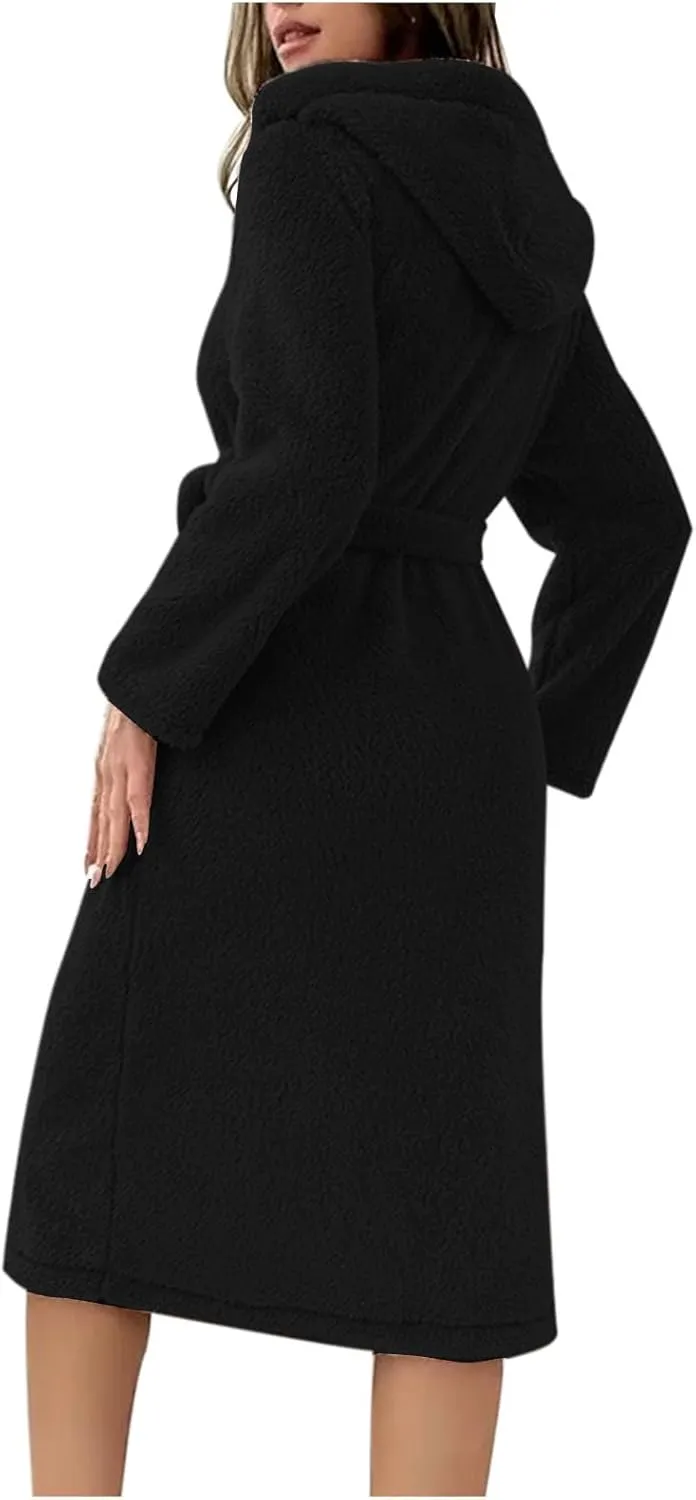 Plush Robes for Women Cozy Fuzzy Robe Nightgowns Shower Spa Bathrobe Warm Flannel Fleece Robe with Shawl Collar