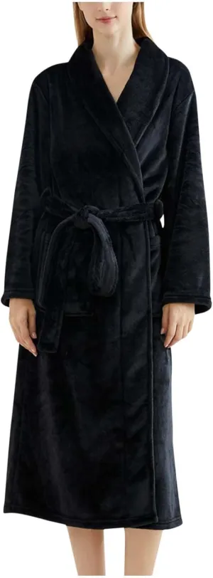 Premium Robes for Women Super Soft Cozy Fleece Robe Fuzzy Plush Long Bathrobe Flannel Belted Bathrobe with Pockets