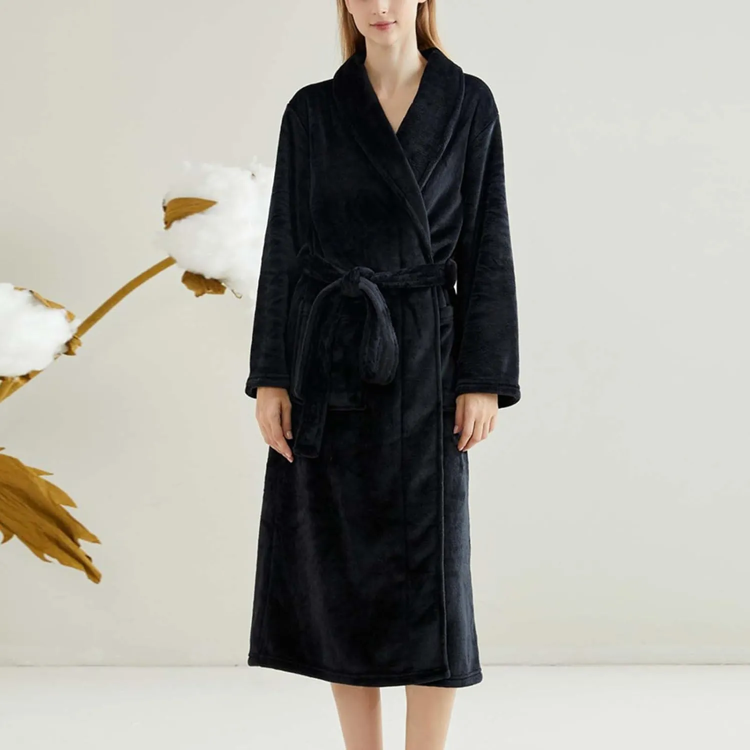 Premium Robes for Women Super Soft Cozy Fleece Robe Fuzzy Plush Long Bathrobe Flannel Belted Bathrobe with Pockets