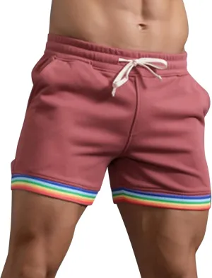 Pride Shorts Men Summer Solid Color Rainbow Stripe Shorts Pants Pocket Drawstring Loose Casual Gym Sports Running Shorts