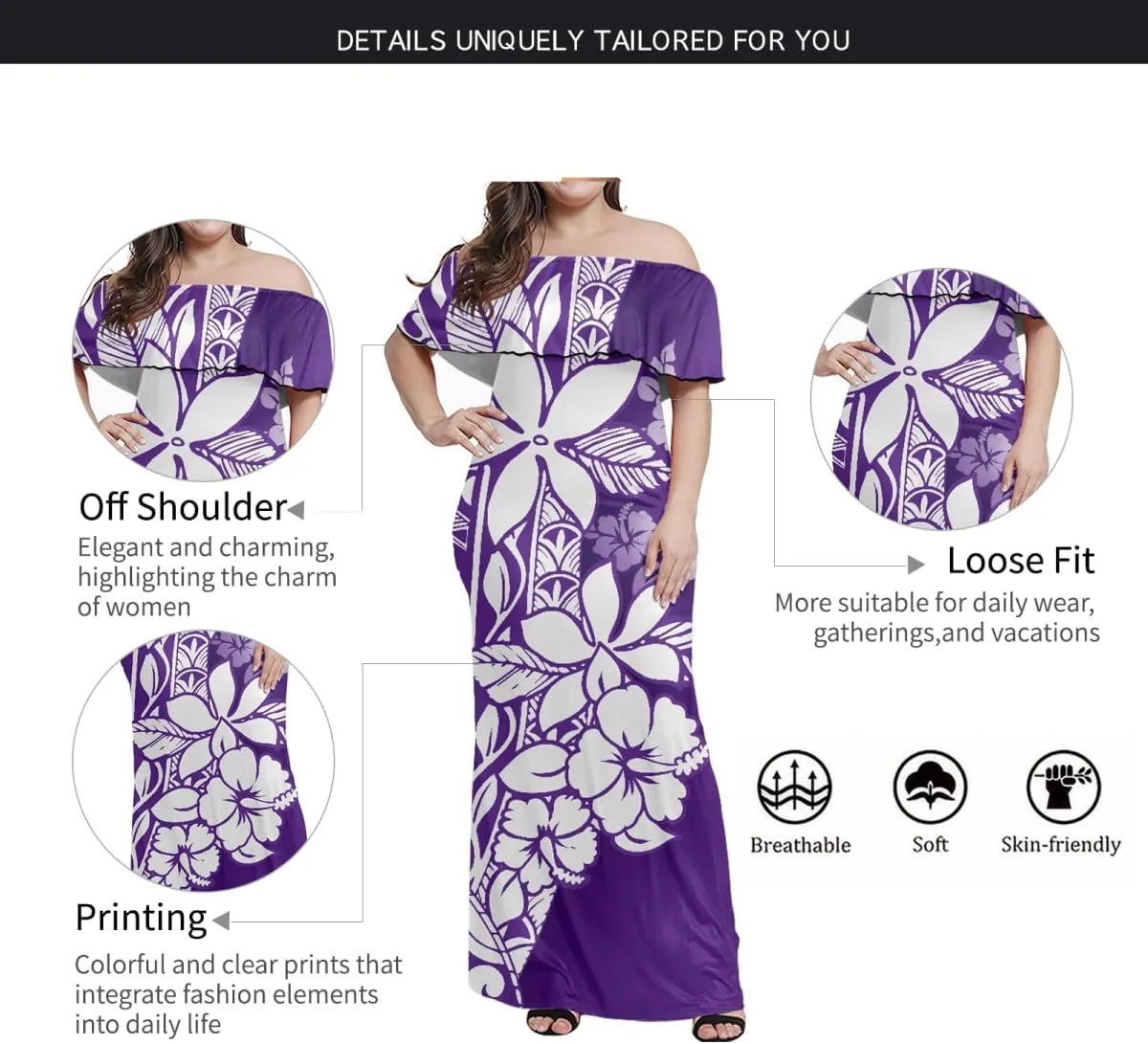 Puletasi Samoan Traditional Polynesian Dress Women's Plus Size Off Shoulder Bodycon Maxi Dress Ruffle Maxi Dress