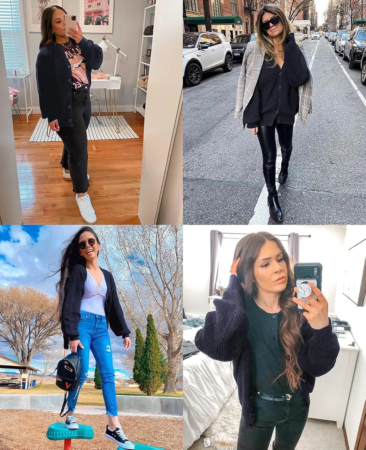 QUALFORT Cardigan Sweaters for Women 100% Cotton Button-Down Long Sleeve Oversized Knit Outerwear