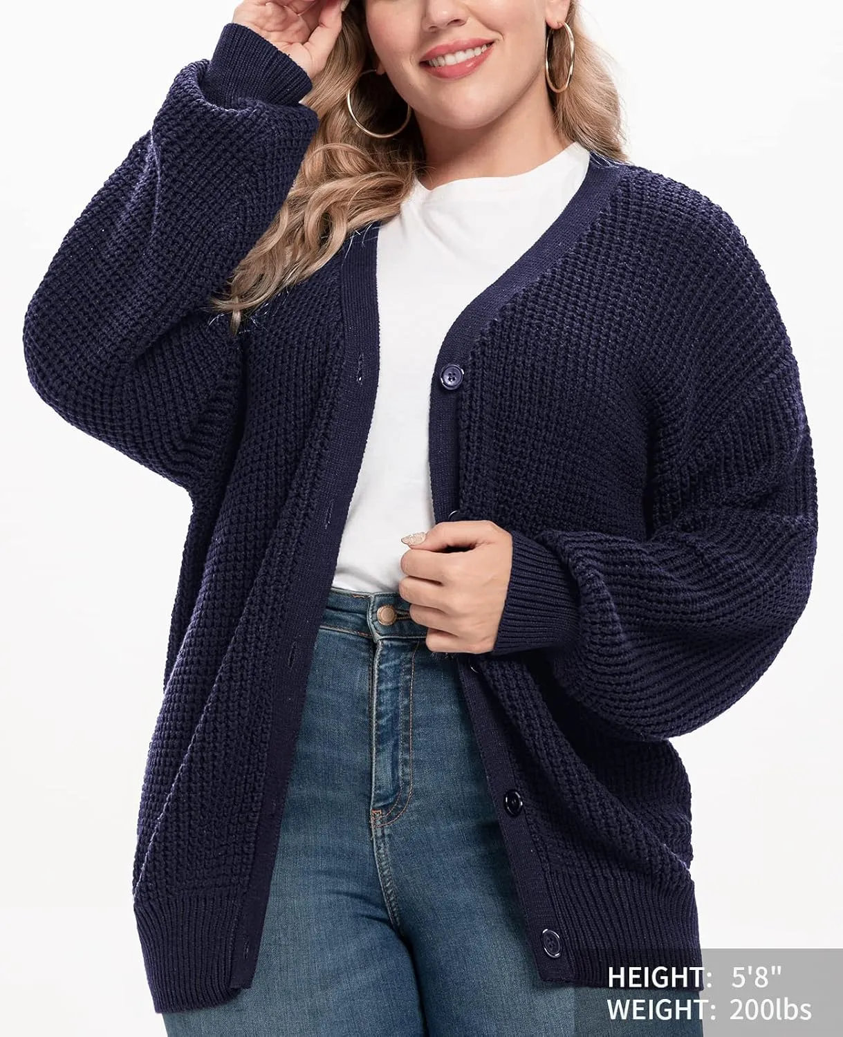 QUALFORT Cardigan Sweaters for Women 100% Cotton Button-Down Long Sleeve Oversized Knit Outerwear
