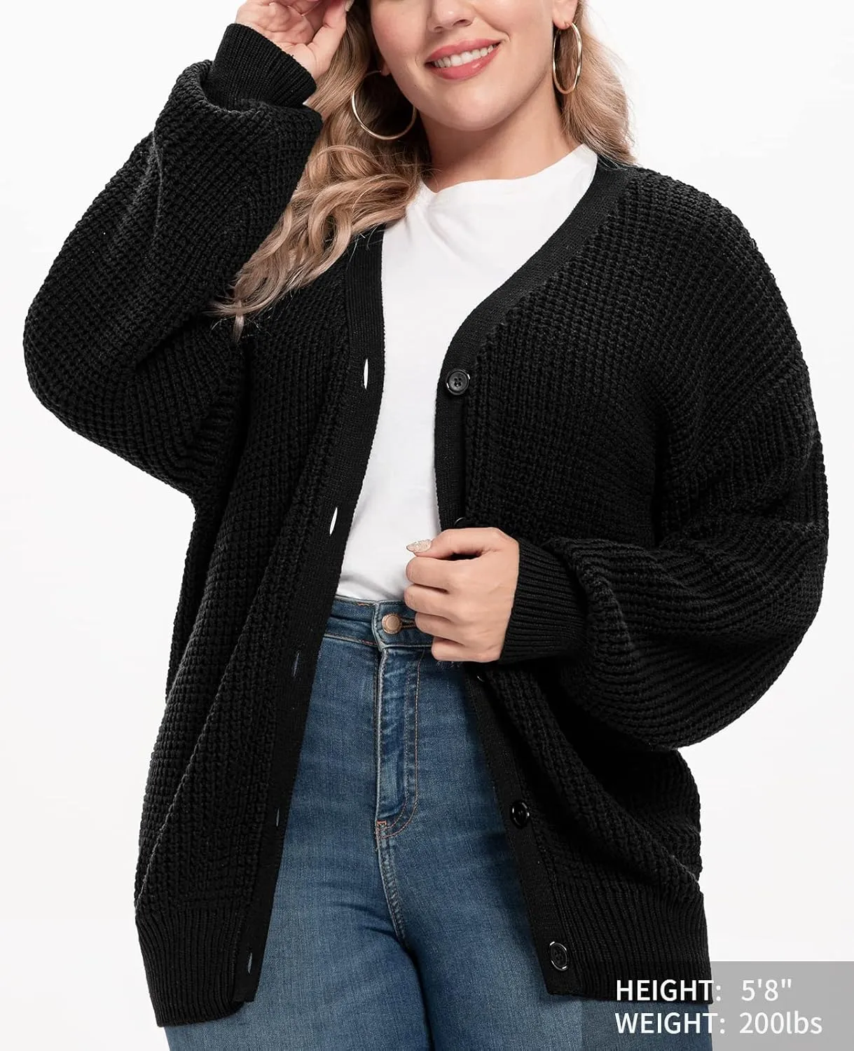 QUALFORT Cardigan Sweaters for Women 100% Cotton Button-Down Long Sleeve Oversized Knit Outerwear