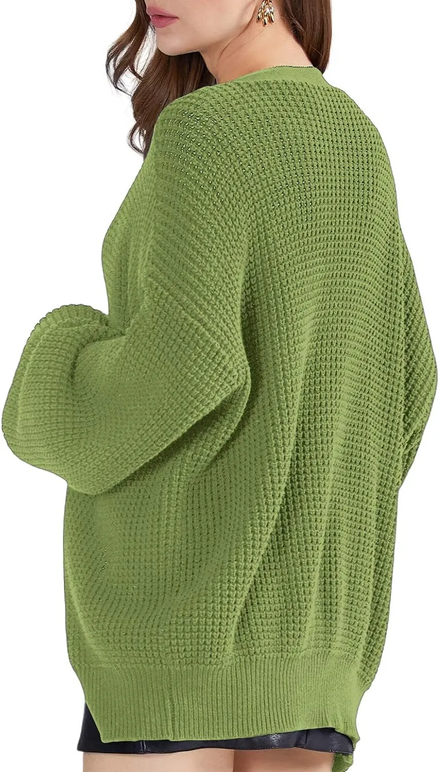 QUALFORT Cardigan Sweaters for Women 100% Cotton Button-Down Long Sleeve Oversized Knit Outerwear