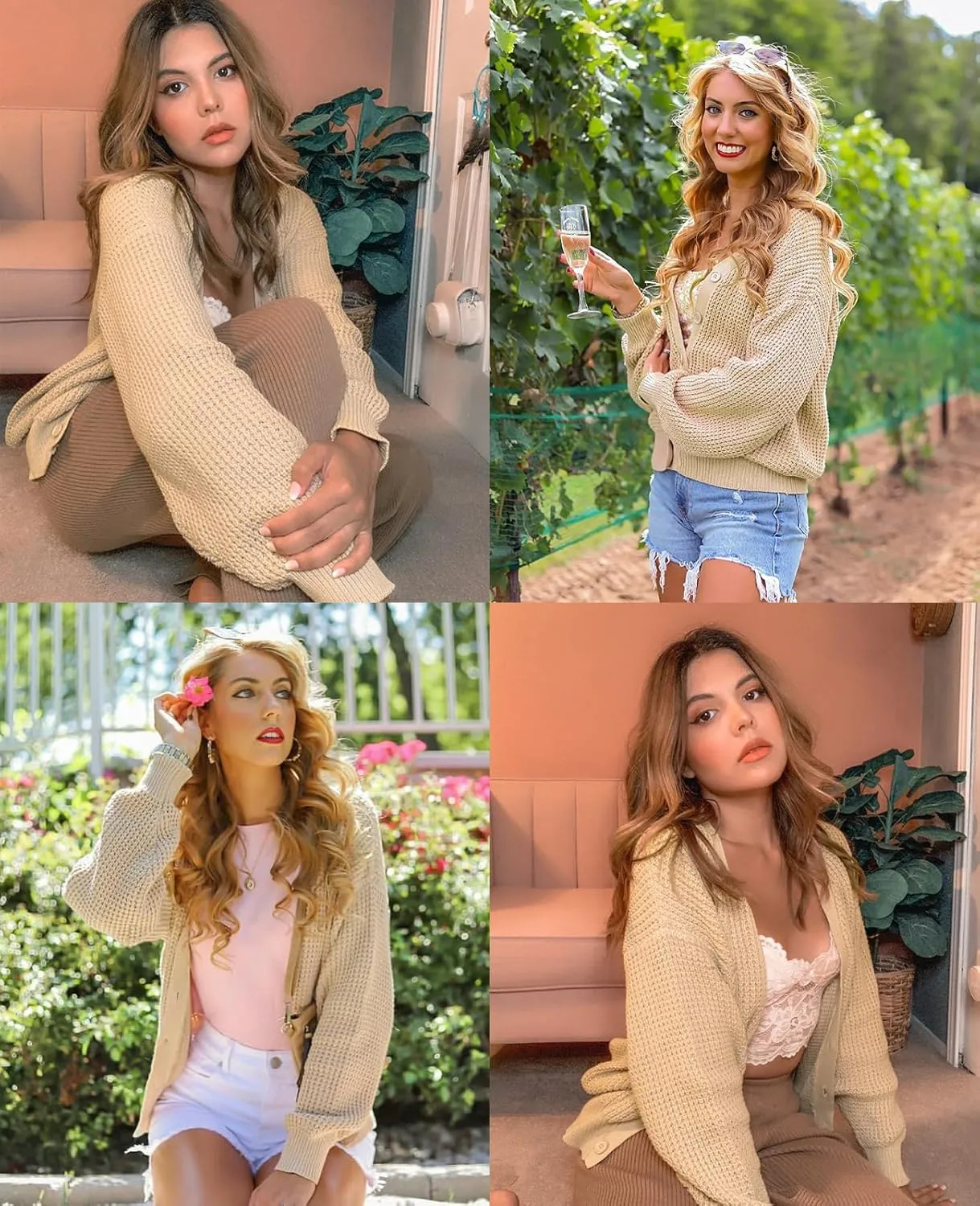 QUALFORT Cardigan Sweaters for Women 100% Cotton Button-Down Long Sleeve Oversized Knit Outerwear