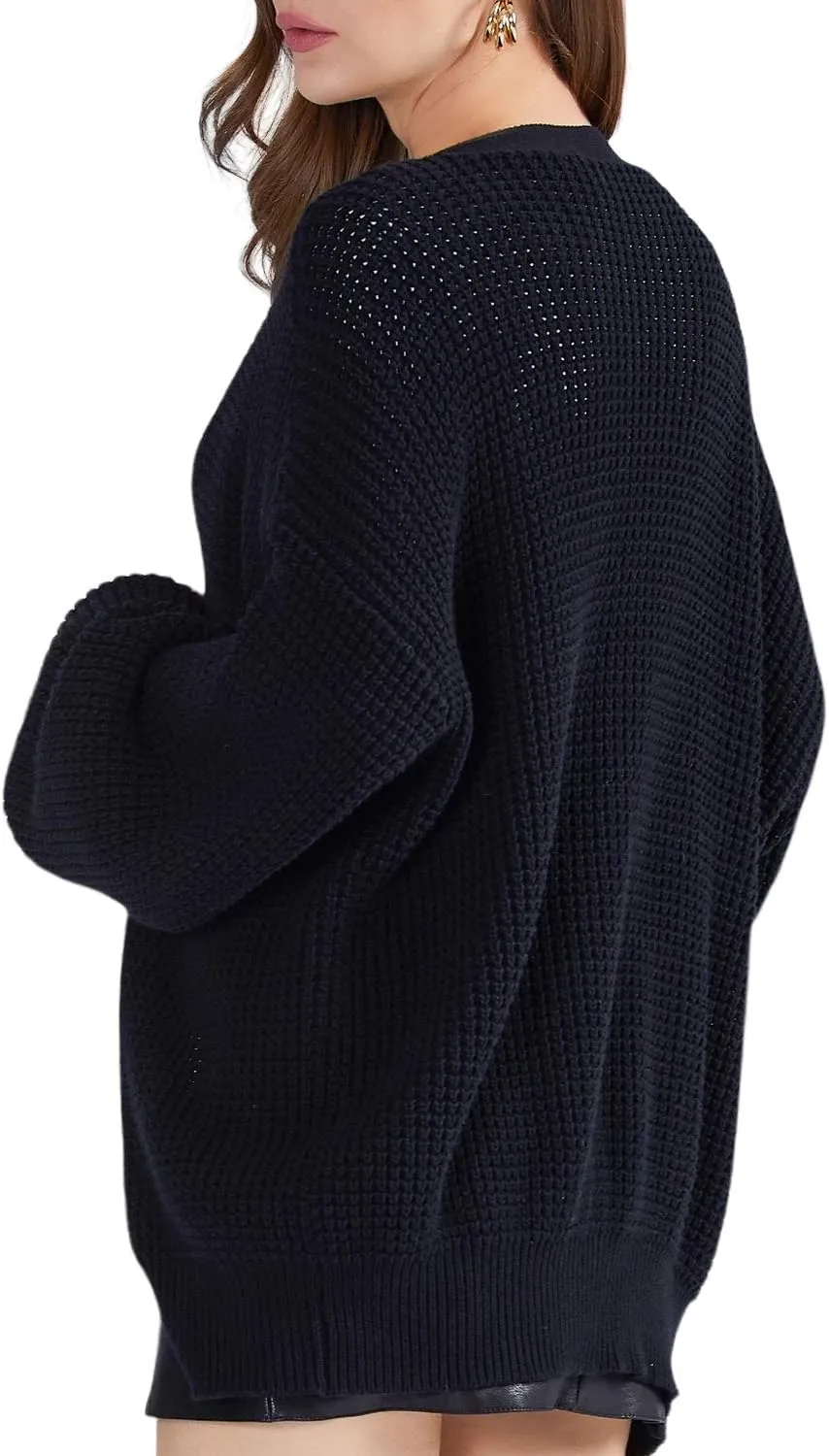 QUALFORT Cardigan Sweaters for Women 100% Cotton Button-Down Long Sleeve Oversized Knit Outerwear
