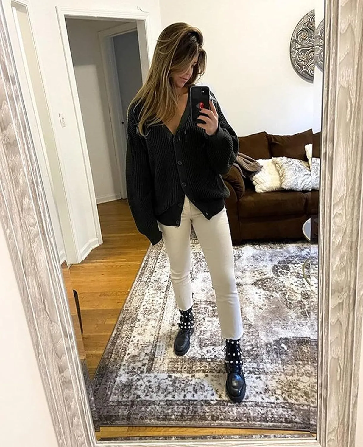 QUALFORT Cardigan Sweaters for Women 100% Cotton Button-Down Long Sleeve Oversized Knit Outerwear