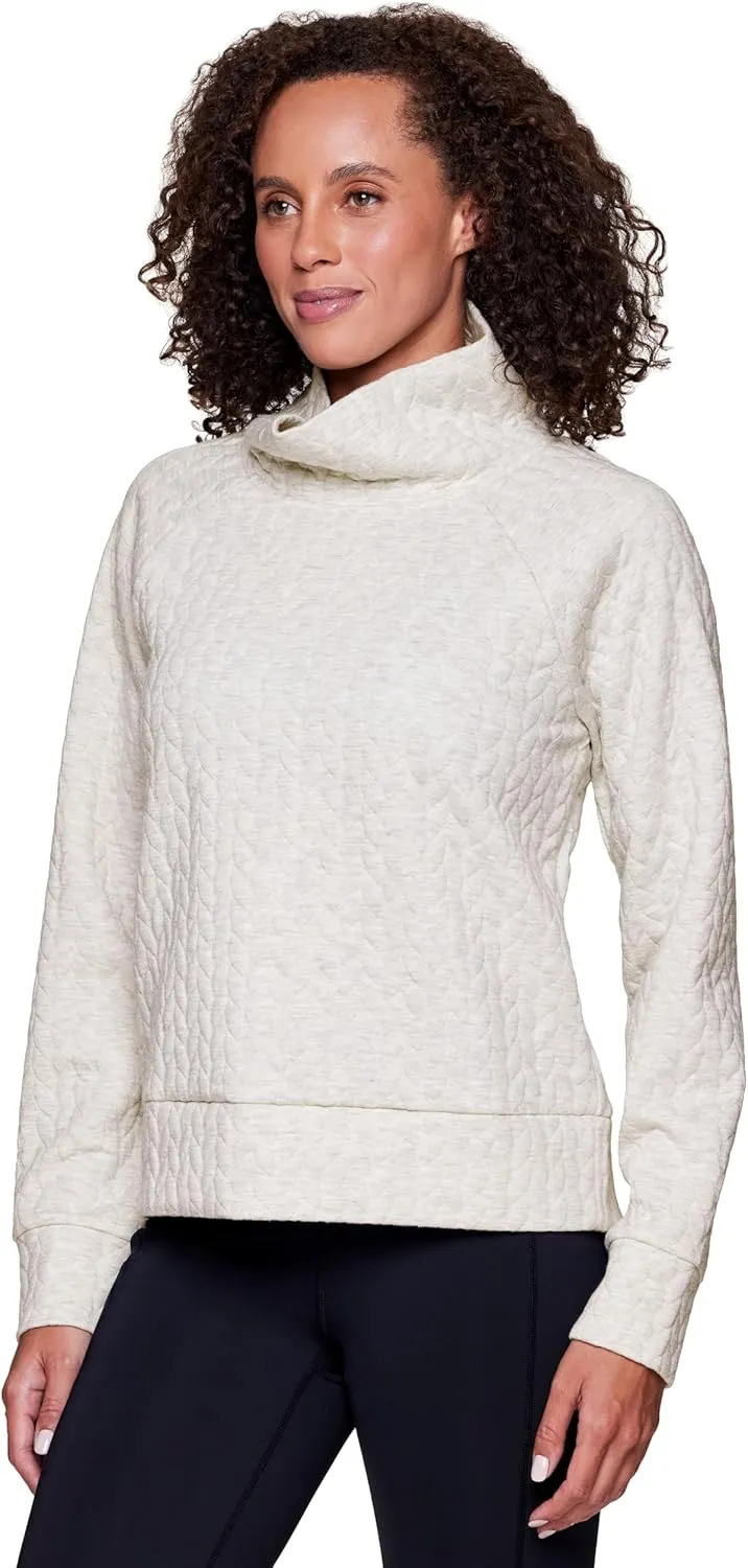 RBX Active Women's Ultra Soft Quilted Cowl Neck Pullover Sweatshirt