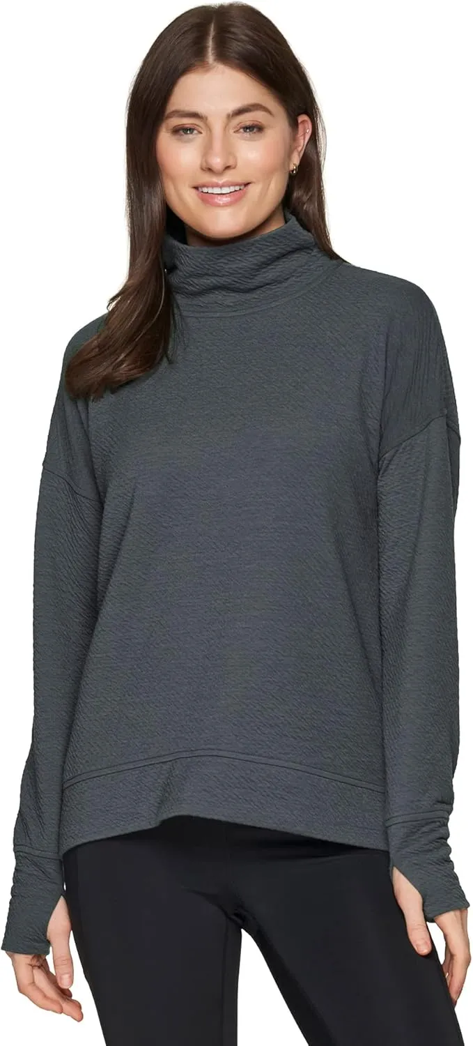 RBX Active Women's Ultra Soft Quilted Cowl Neck Pullover Sweatshirt