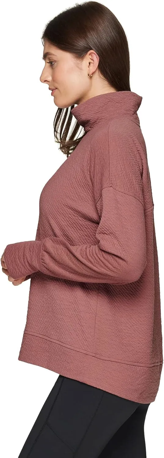 RBX Active Women's Ultra Soft Quilted Cowl Neck Pullover Sweatshirt