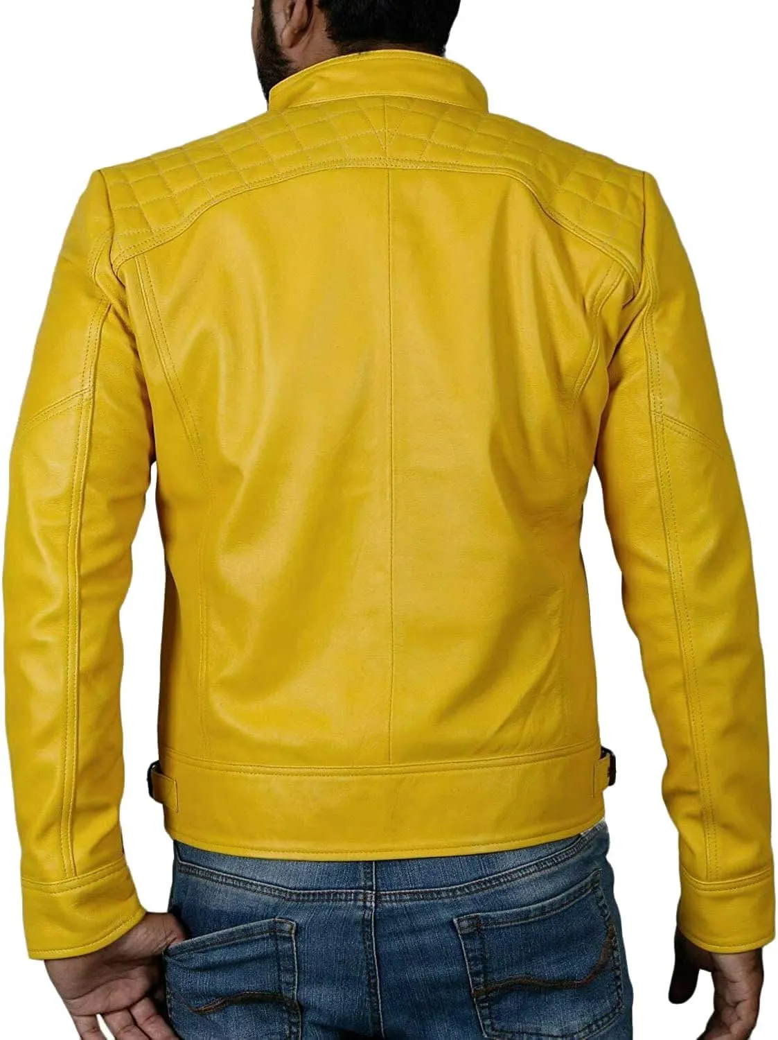 Real Lambskin Leather Biker Jacket - Quilted Cafe Racer Zip Up Moto Jackets Men Moto Jacket Men for Bikers