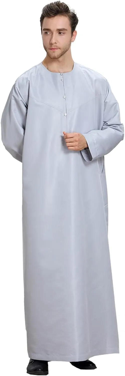 Robe for Men Muslim Clothing Kaftan Button Up Henley Shirt Long Sleeve Nightgowns Eastern Caftan