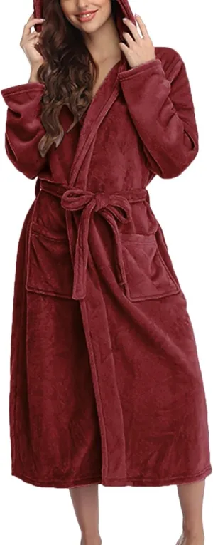 Robes for Women Gown Floral Fruit Print Warm Bathrobe Long Towel Robe with Pocket Cozy Robes for Women Thick Women