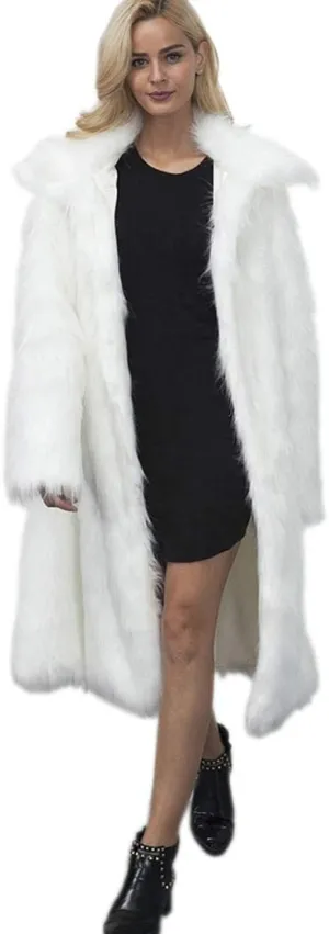 RomanticDesign Women's Long Lapel Faux fur Jacket Shaggy Coat Warm Outerwear Cardigan