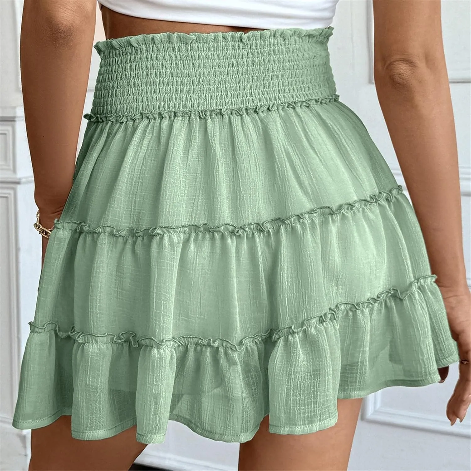 Ruffle Shorts for Women Elastic High Waisted Casual Summer Shorts