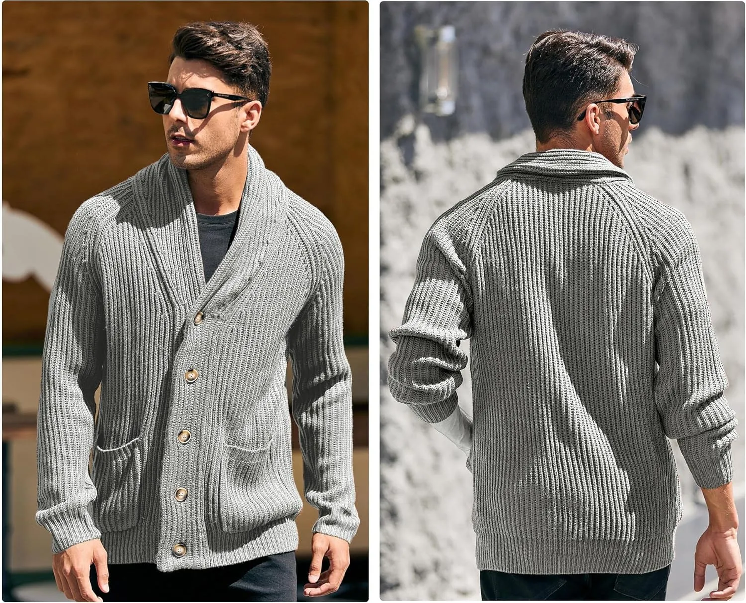 Runcati Mens Shawl Collar Cardigan Sweaters Button Down Open Front Knitwear Cable Knitted Ribbed Jackets Outwear