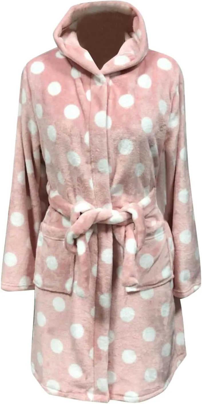 Rvidbe Bathrobes for Women Plush Short Cozy Robe Polkas Dots Print Winter Fashion Nightgown Ladies 2024 Bathrobe Dress Gown